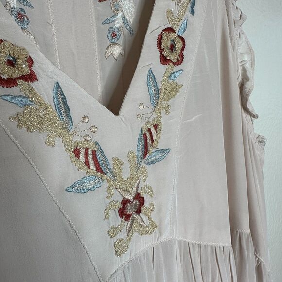 Sundance Boho Maxi Dress Large Blush/Ivory Floral Embroidered Sleeveless EUC - Picture 6 of 9